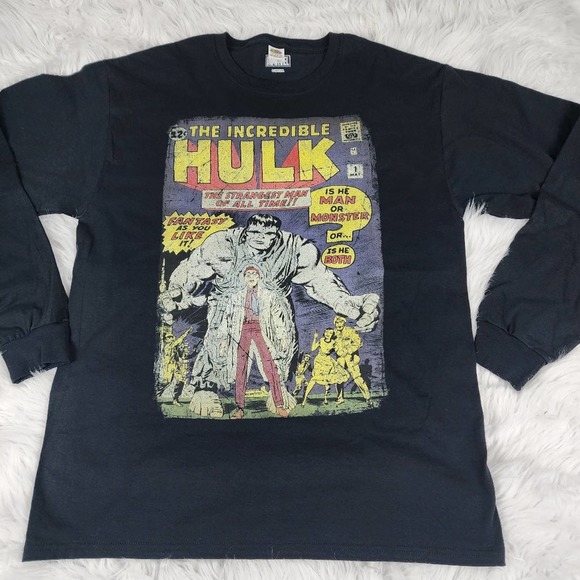 Incredible Hulk Large Black Vintage Comic Long Sleeve Tee - Picture 3 of 9